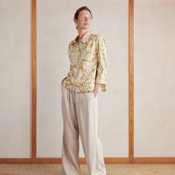 Masai Copenhagen Idaki Frond Print Cotton Shirt In Willow Size Small - Picture 4 of 9